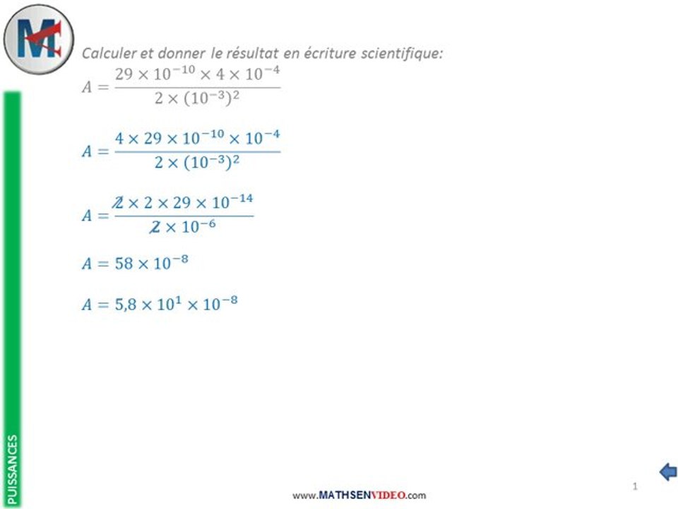 Exercice Calcul Avec Lois De Puissances Et Notation Scientifique