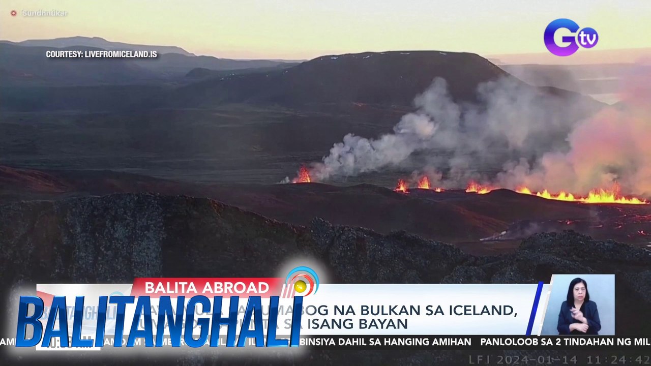 Lava Mula Sa Sumabog Na Bulkan Sa Iceland Umagos Papunta Sa Isang