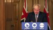Boris Johnson gives a press conference to announce restrictions to social gatherings in England as Covid-19 cases rise
