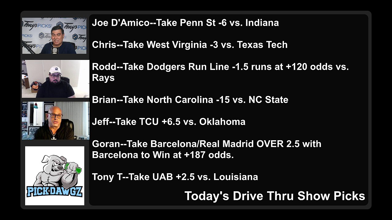 Free Picks Drive Thru Show Friday MLB Picks CFB Picks NFL Picks 10-23-2020