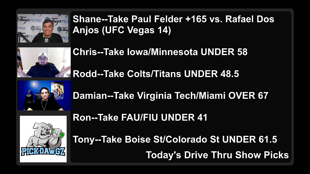 Drive Thru Show Free Picks Thursday NFL Picks NCAAF Picks 11-12-2020