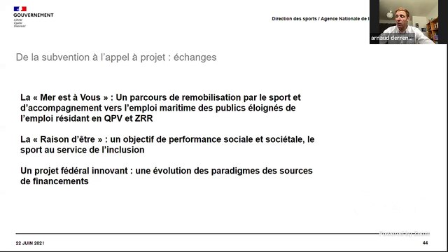 Ministère des Sports : Webinaire - Susciter et réussir des projets sportifs et socio-sportifs en Quartiers Prioritaires de la Ville : temps 3