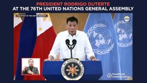Philippine president Rodrigo Duterte at the 76th United Nations General Assembly