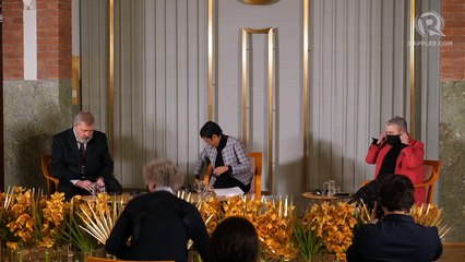 Maria Ressa and Dmitry Muratov hold press conference in Oslo