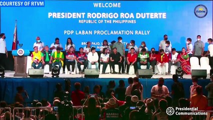 Скачать видео: President Rodrigo Roa Duterte joins the officials and members of the National Task Force and Regional Task Force to End Local Communist Armed Conflict (NTF-RTF-ELCAC) & PDP-Laban Proclamation Rally Lapu-Lapu City March 31, 2022