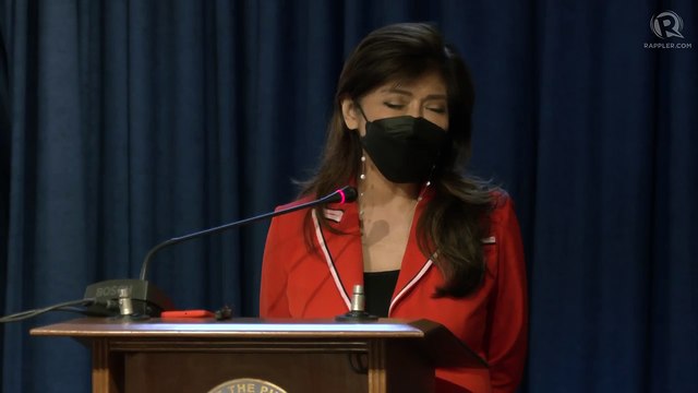 Senator Imee Marcos answers media questions after electoral reforms hearing