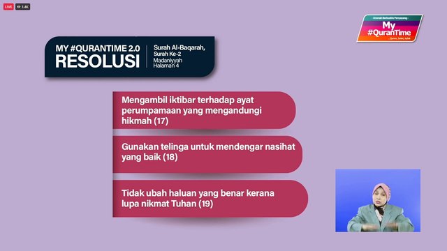Episod 8 My #QuranTime 2.0 Rabu 21 Disember 2022 Surah Al-Baqarah (2: 17-19) Halaman 4 My #QuranTime #QuranSolatInfak World #QuranHour