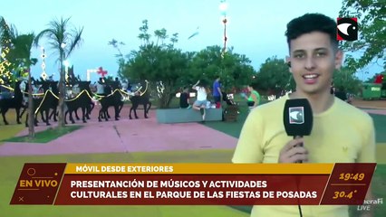 Presentación de músicos y actividades culturales en el Parque de las Fiestas de Posadas.