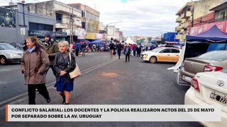 Conflicto salarial | Los docentes y la policía realizaron actos del 25 de Mayo por separado sobre la avenida Uruguay