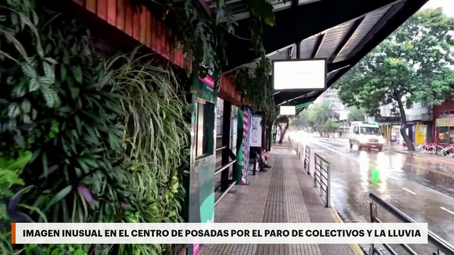 Imagen inusual en el centro de Posadas por el paro de colectivos de colectivos y la lluvia