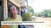 Un vecino de Posadas denuncia la caída de un poste de Telecom sobre su vivienda y reclama intervención