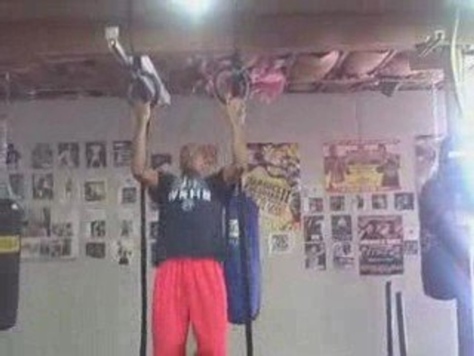 Bodyweight Ring Chin Up Exercise.