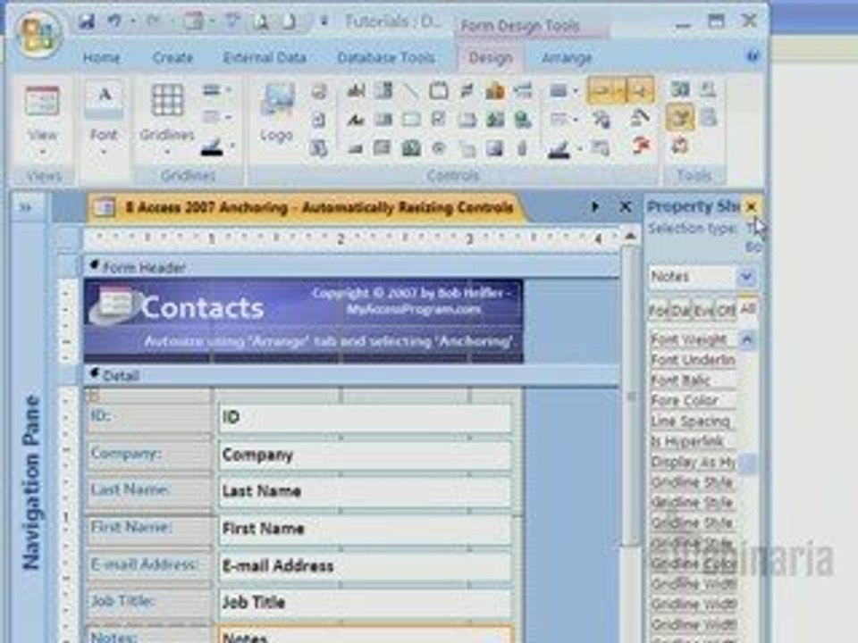 Microsoft Access 2007 Field Anchors Auto-resize Form Fields