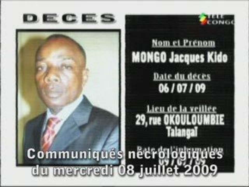 Communiqués nécrologiques du 08-07-09