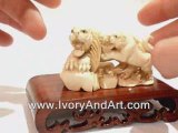 Mammoth Carved Ivory - Father tiger & his baby