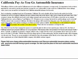 California Pay-As-You-Go Automobile Insurance