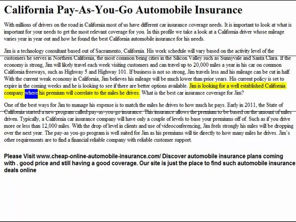 California Pay-As-You-Go Automobile Insurance