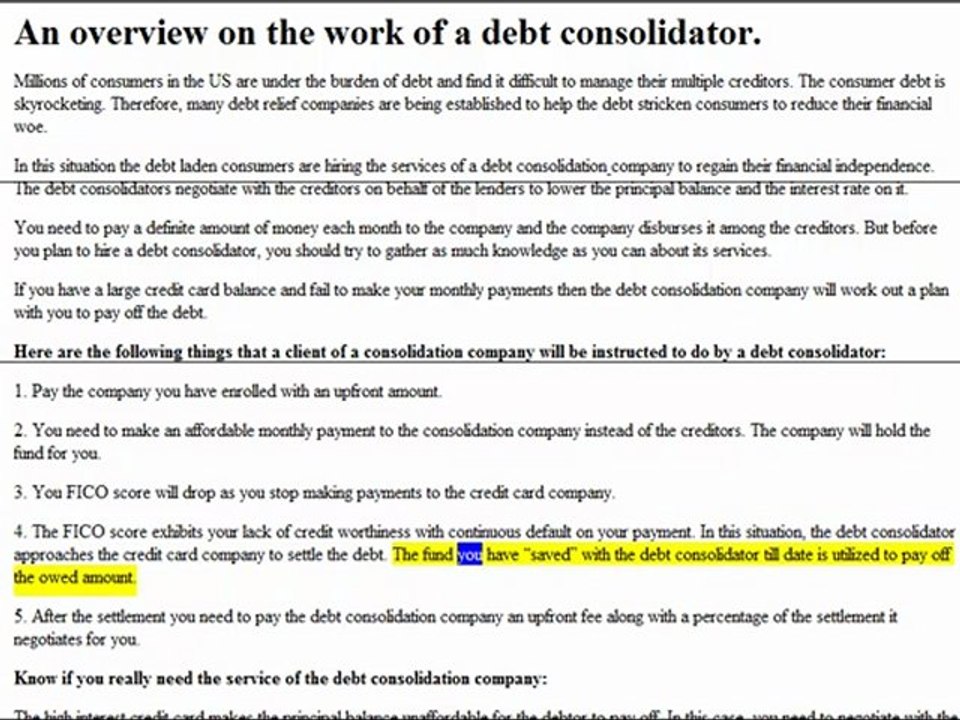 An overview on the work of a debt consolidator