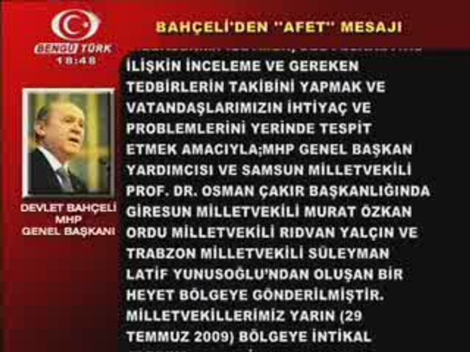 Devlet Bahçeli'den Geçmiş Olsun Mesajı