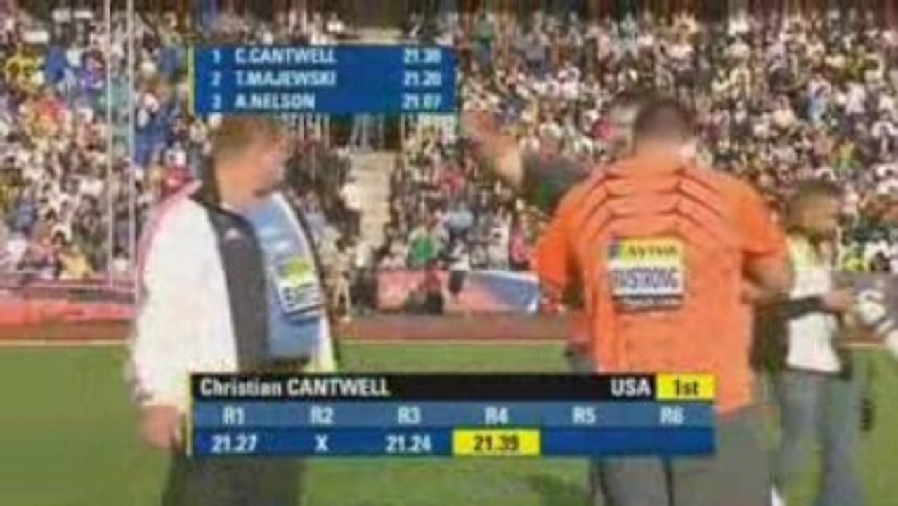 Athlé meeting Londres 2009 lancer poids homme