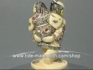 mammoth ivory netsuke JAPANESE FATHER AND SON H1449