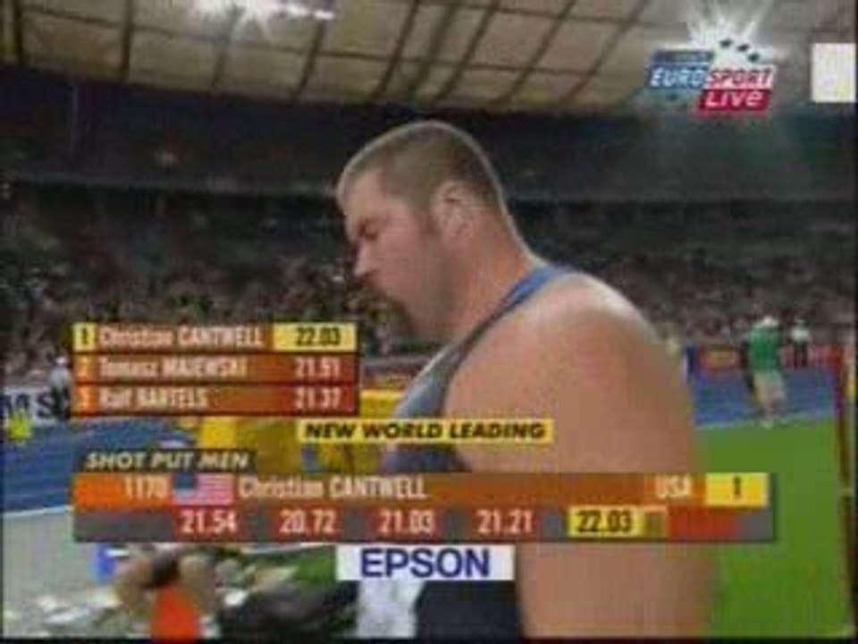 Athlé Christian Cantwell champion monde 2009 22m03 poids