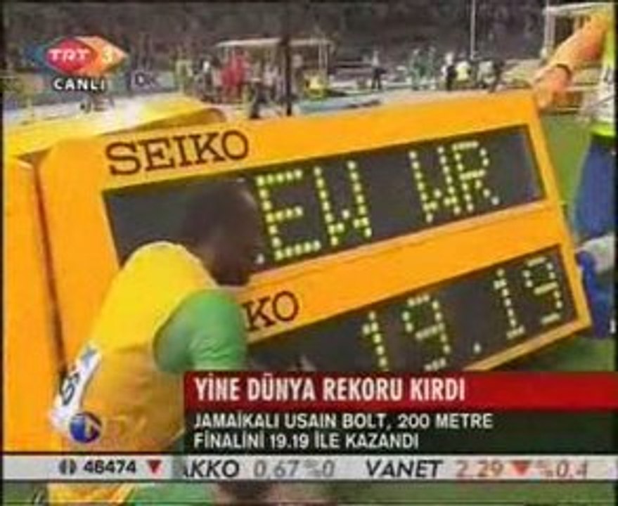 Usain Bolt 200 metre dünya rekoru TRT berlin 2009 19.19