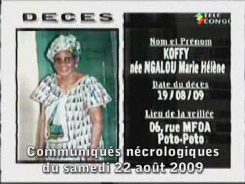 Communiqués nécrologiques du 22-08-09