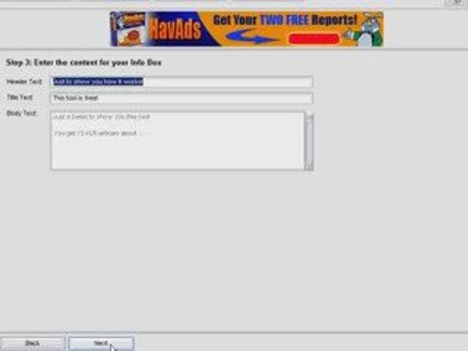 Inside view of the info box creator!