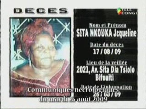 Communiqués nécrologiques du 26-08-09