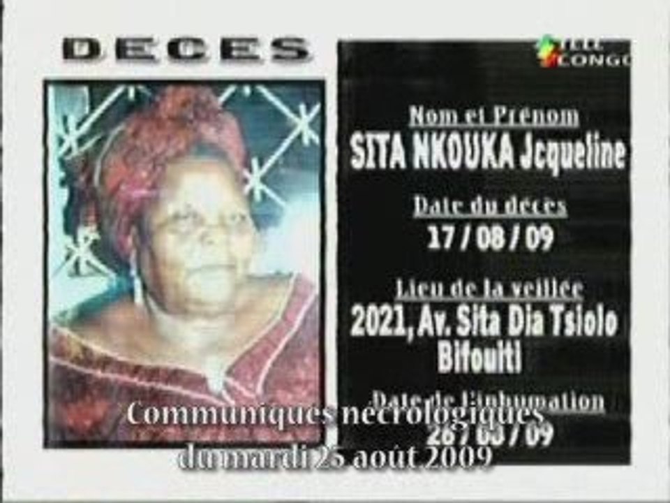 Communiqués nécrologiques du 26-08-09