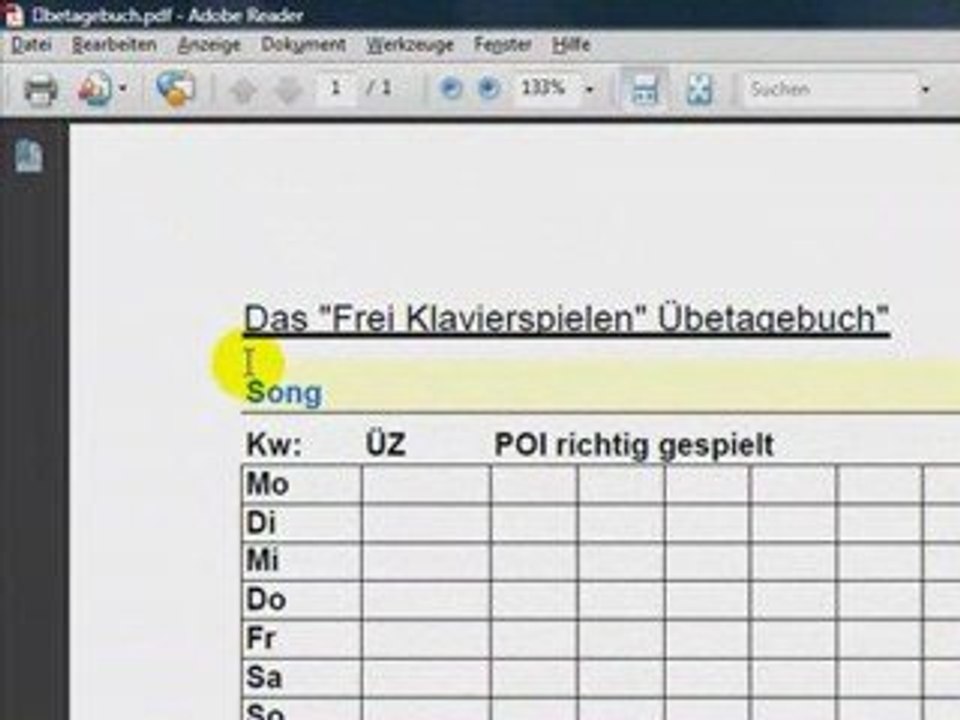 Übetagebuch Klavier