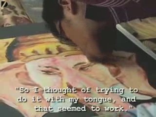 Man uses tongue as a paintbrush