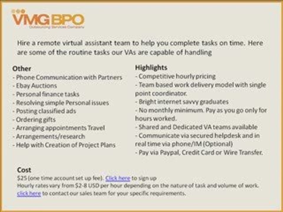 VMG BPO - Premier Virtual Assistant Service