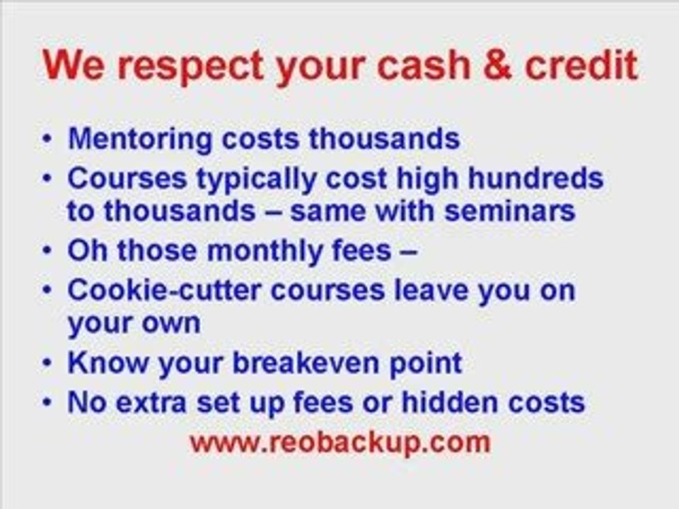 Get Your Real Estate Owned Backup Program, Forms & Funds