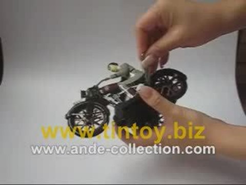 Tin Toy Wind Up Motorcycle w Side Car and Rider #MS804