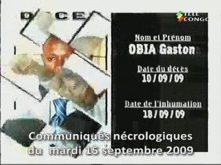 Communiqués nécrologiques du 15-09-09