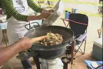 Cooking Shrimp On Outdoor Wok