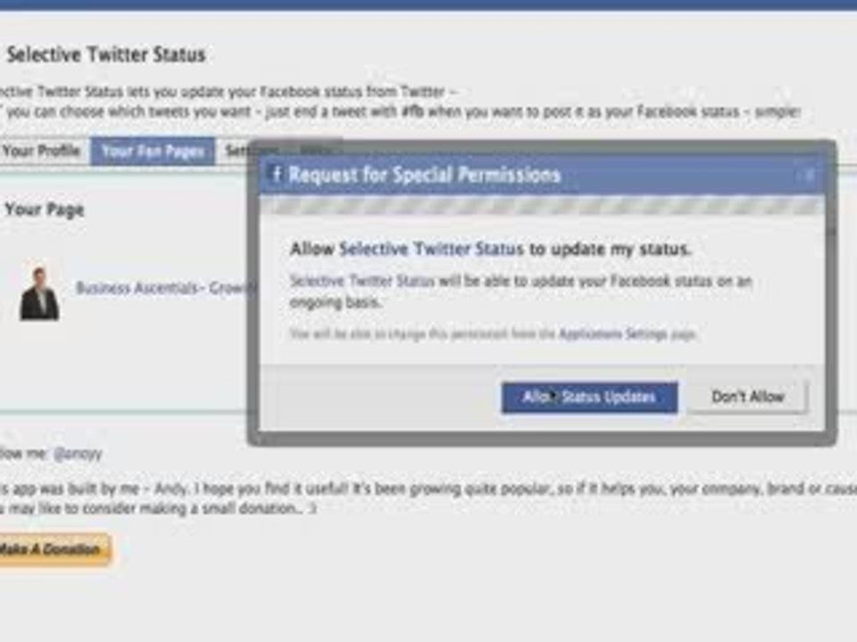 How to update Facebook Fan Page Status Updates from Twitter