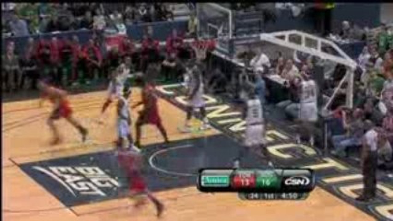 NBA Chris Bosh goes baseline for the slam.