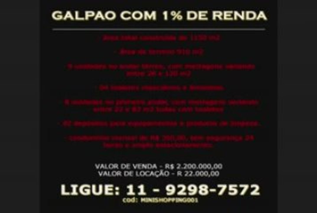 Vendo Galpão com renda de 1% ao mês sao paulo SP