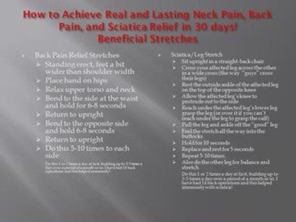 Beneficial Stretches for Fast Neck Pain, Back Pain and Sciat