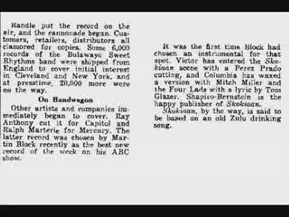 Skokiaan - Bulawayo Sweet Rhythms Band - 1950