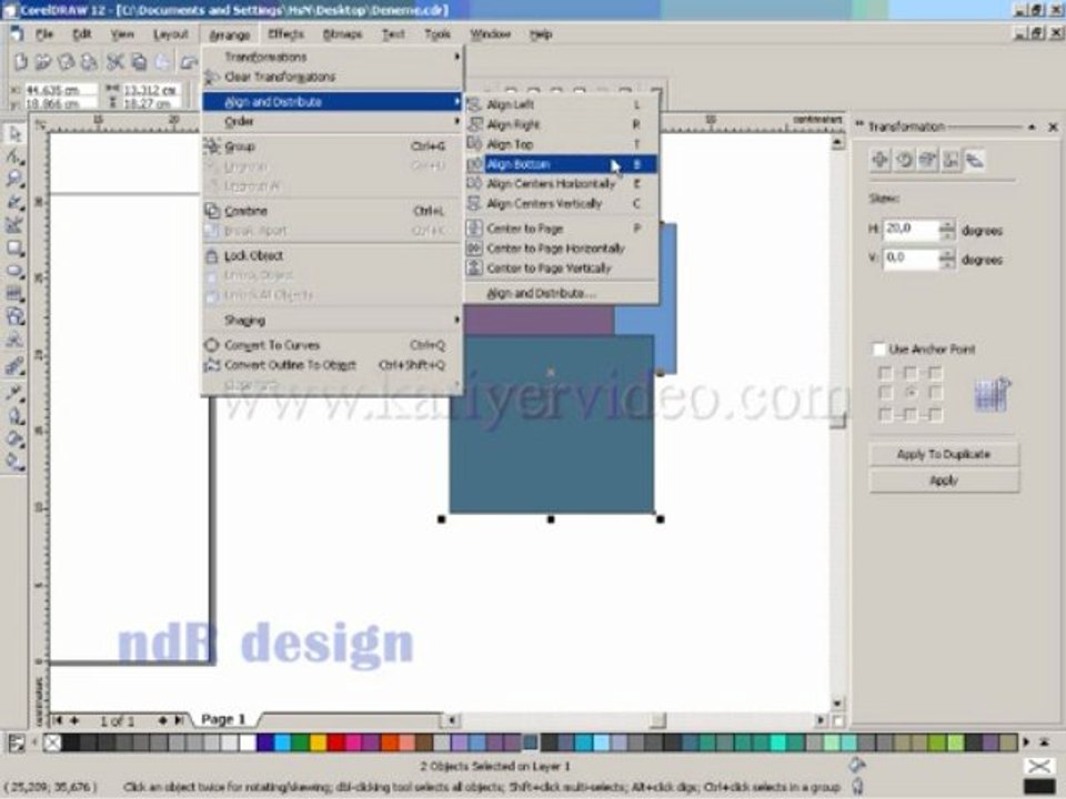 Corel Draw Arrange Menüsü