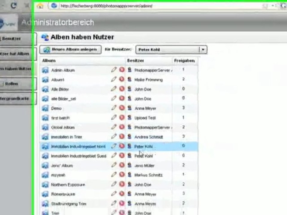 PhotoMapper Server - Administrationsbereich