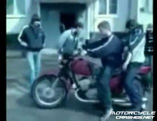 Russian motorcycle crashes into house!