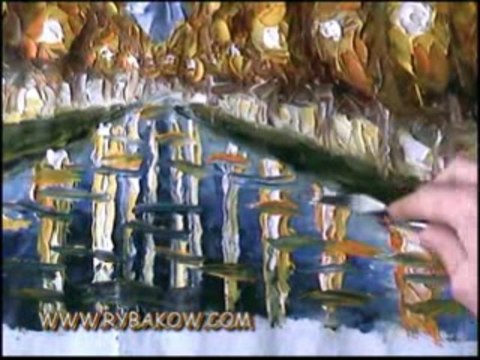 Художник Рыбаков: процесс написания картины мастихином.