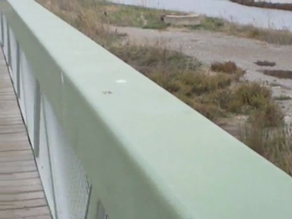 Palavas les Flots (34). Les 4 canaux.  La passerelle dite "Des quatre canaux" élément important de la piste cyclable.