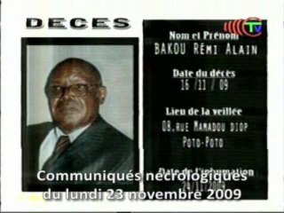 Communiqués nécrologiques du 23-11-2009