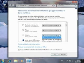 Comportement des icônes de la Zone de notification
